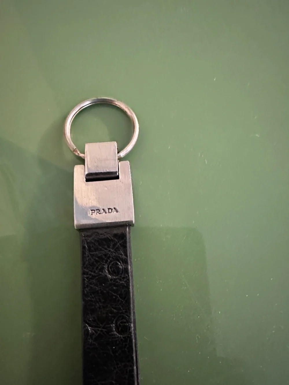 Prada Black Leather Strap Key Ring with Silver Hardware - Picture 3 of 5